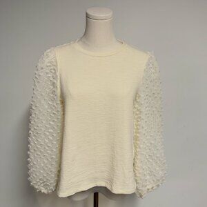 Meave by Anthropologie Cream Sheer Longsleeve Top